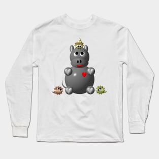 Cute Hippo with Hamsters Long Sleeve T-Shirt